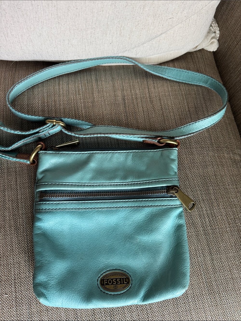 Fossil Teal Leather Crossbody Bag